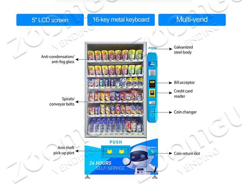 Zoomgu Snack Beverage Cold Drink Beer Milk Automatic Combo Vending Machine with CE and ISO9001 Certificate