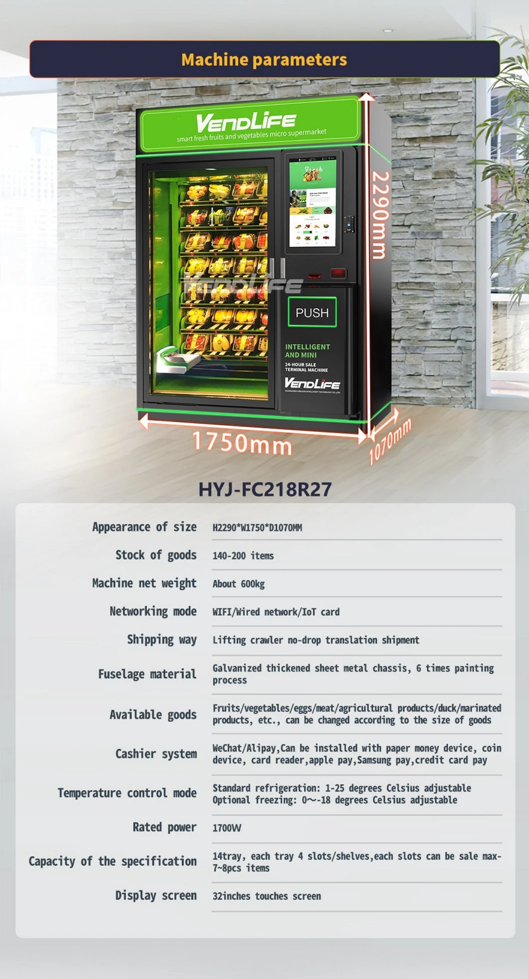 Bill Acceptor Fresh Fruit Milk Bread Bacon Vending Machine Fruit Salad Elevator Vending Machine Automatic Vending Machine