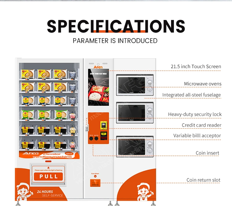 Afen Fully Automatic Pizza Vending Machine Hot Food Vending Machine with Conveyor Belt Microwave Elevator